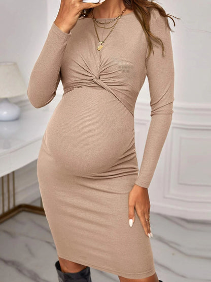 Women's Round Neck Long Sleeve Knitted Dress For Pregnant Women