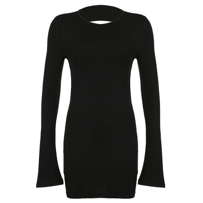 Round Neck Long Sleeve Lace-up Tight Dress