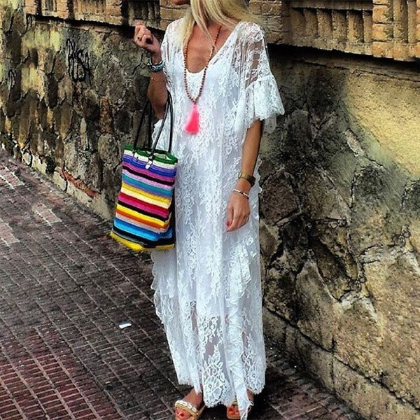 Vestido de fiesta de encaje de crochet para mujer