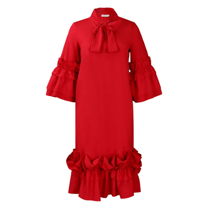 Fashion Casual Style Ruffled Flare Sleeve Plus Size Dress