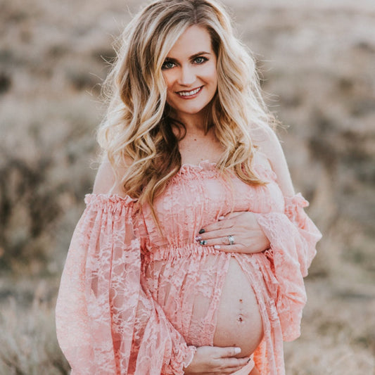 Vestido de maternidad de encaje con mangas cortas y largo hasta el suelo para mujer