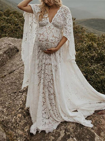 Women's Pregnant Women's Fluffy Wide-brimmed Lace Dress