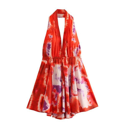 Women's Minimalist Printed Hanging Neck Dress