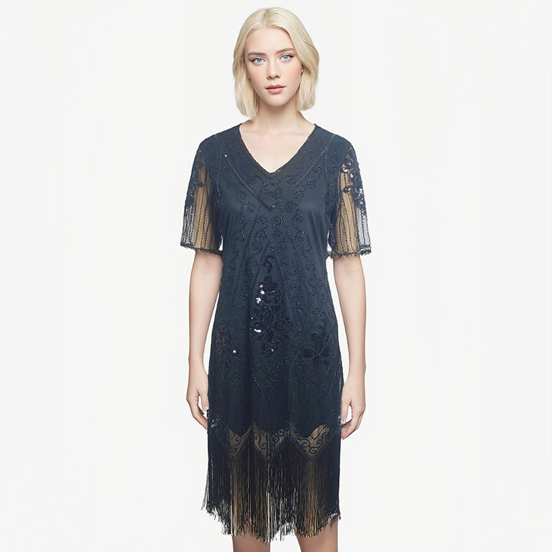 Sequined Tassel Dress European And American Banquet Party