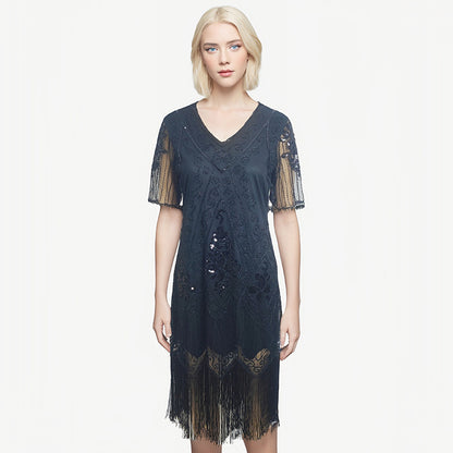 Sequined Tassel Dress European And American Banquet Party