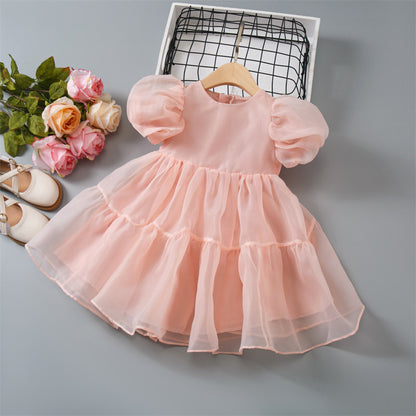 Vestido de malla con mangas abullonadas de princesa para niñas