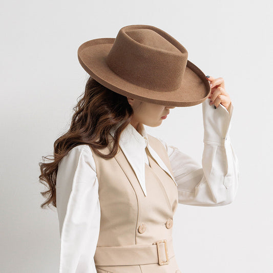 Chapeau haut-de-forme en laine à la mode Simple, casquette en feutre de laine à friser Vintage pour femmes