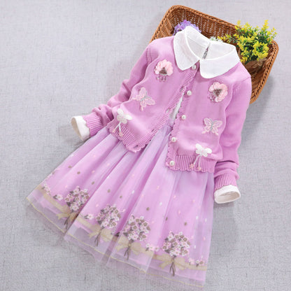 Girls' Suit Two-piece Dress Long-sleeved Sweater