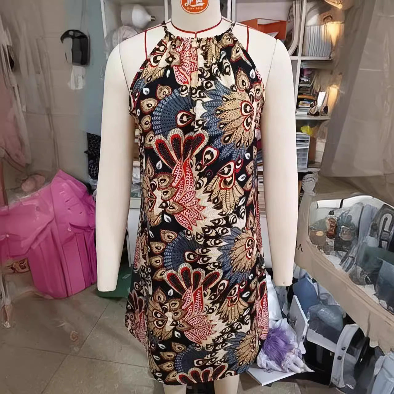 Vestido camisero con estampado de ropa de mujer europea y americana