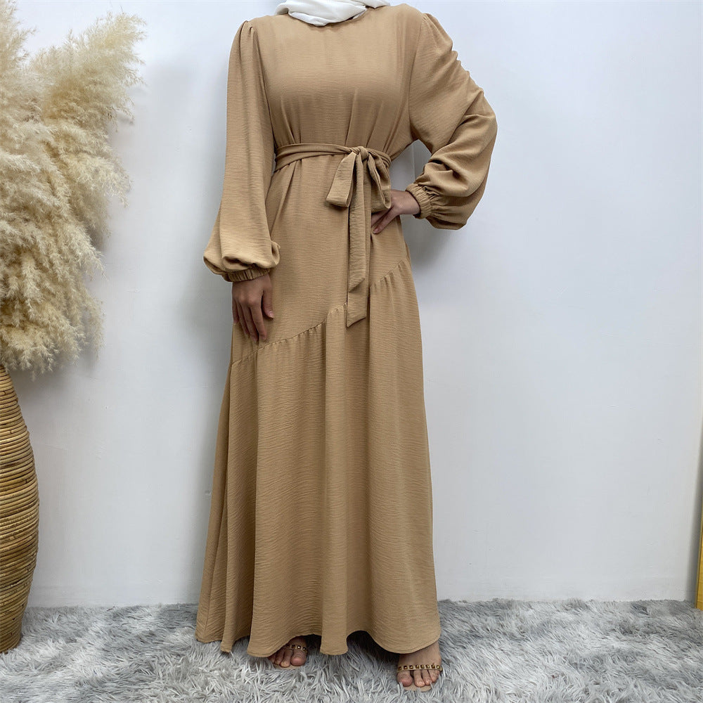 Middle East Dubai Fashion Women's Wear Solid Color Stitching Big Swing Dress