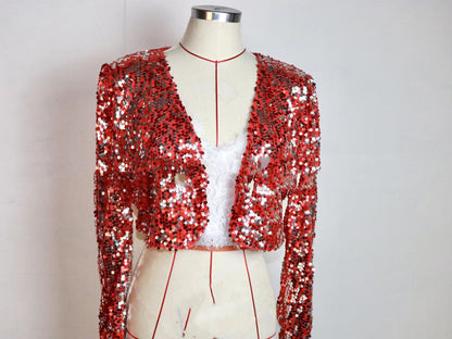 Veste de costume courte à paillettes pour femme