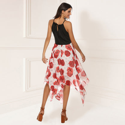 Robe en mousseline de soie avec jupe imprimée et coutures pour femme