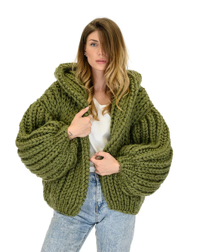 Cardigan ample et à capuche, manteau, aiguille à tricoter faite à la main, pull tricoté pour femmes