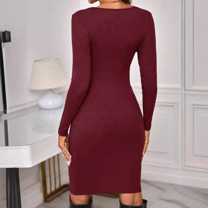 Women's Round Neck Long Sleeve Knitted Dress For Pregnant Women