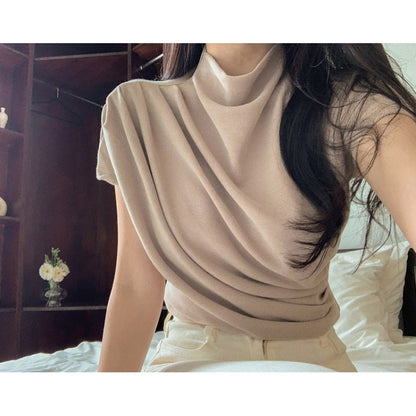 French Turtleneck Short Sleeve T-shirt Women's Short Waist-controlled Top