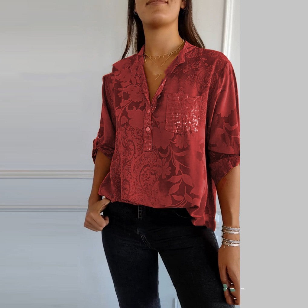 European And American Women's Clothing Fashion Elegant Printed Shirt Top