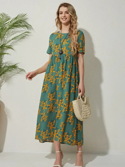 Robe tendance imprimée à manches courtes pour femme