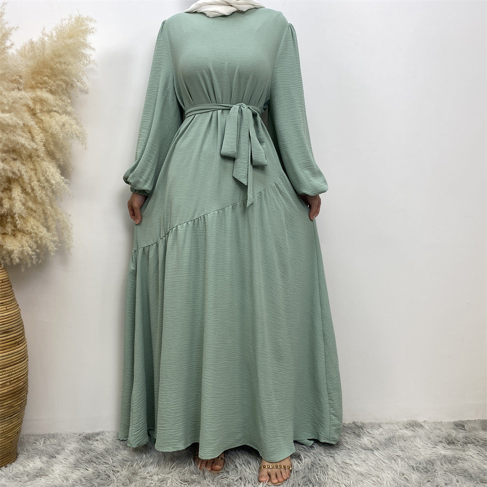 Middle East Dubai Fashion Women's Wear Solid Color Stitching Big Swing Dress