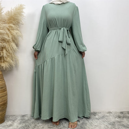 Robe trapèze ample à coutures de couleur unie pour femme du Moyen-Orient et de Dubaï