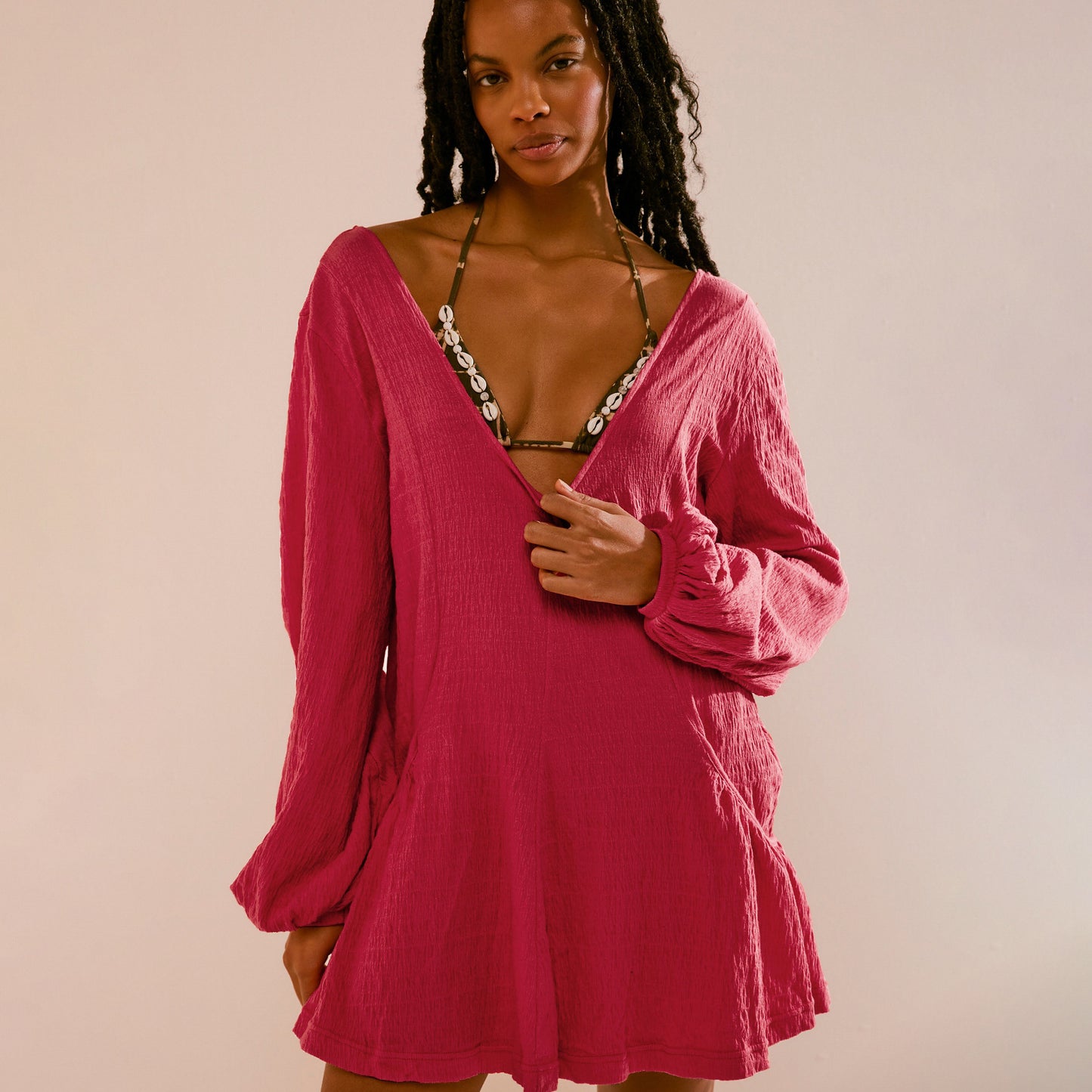 Robe à poches de couleur unie pour femme