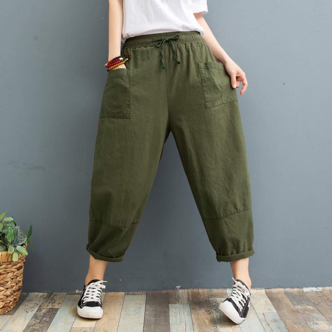 Cropped Pants Printed Plus Size Female Summer Cotton Linen Harem Pants Loose Casual Women's Pants