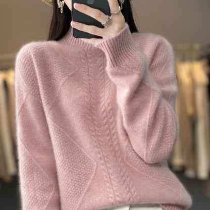 Autumn And Winter New Thickened Half-high Collar Knitted Soft Glutinous Loose Pullover Women