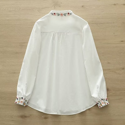 Ethnic Style Embroidered Chinese Knot Button Chinese Long Sleeve Shirt