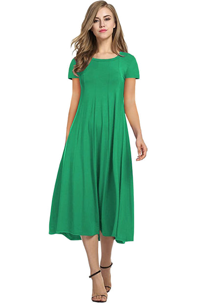 Round Neck Shirt With Half Sleeve Solid Color Wide Hem Dress