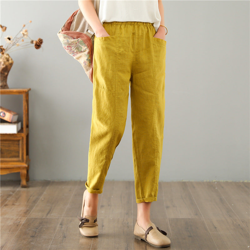 Women's Linen Leisure High Waist Loose Casual Pants