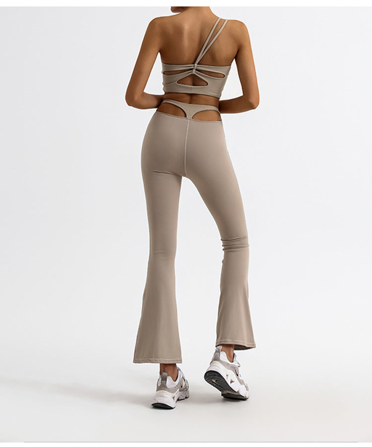 High Waist Hollow-out Sports Fitness Bell-bottom Pants