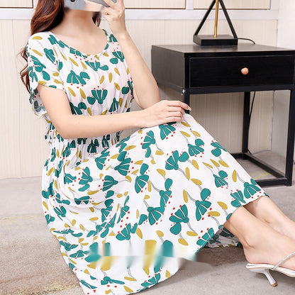 Floral Short Sleeve Dress Elastic And Waisted Slimming