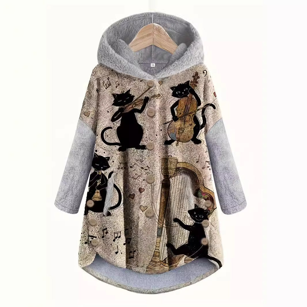 Fashion Casual Printing Hooded Plush Women's Sweater