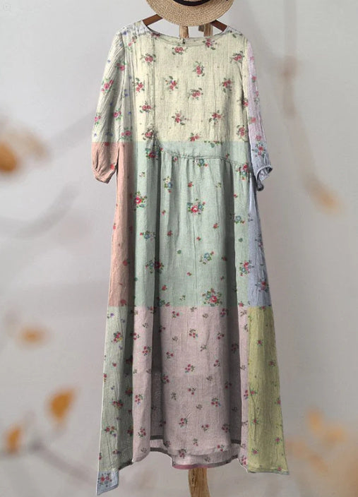 Robe imprimée ample à manches longues et col rond pour femme, nouvelle collection été