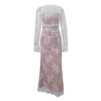 Women's Lace French-style Dress With Shawl