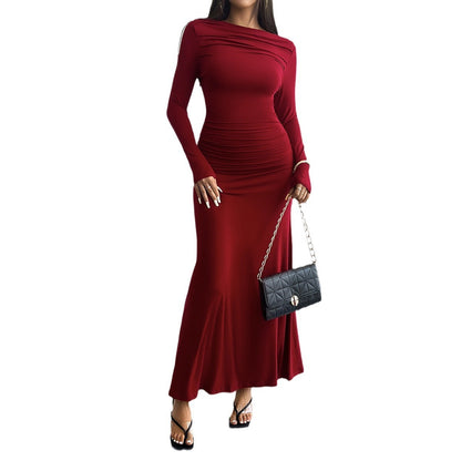 Solid Color Sheath Off-neck Dress