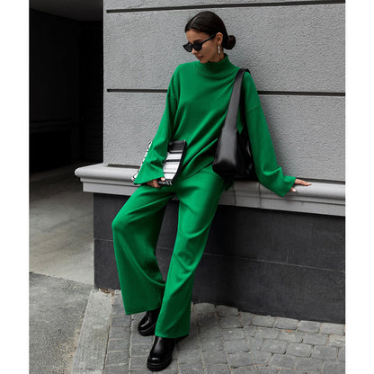 Irregular Beveled Sweaters Wide-leg Pants Two-piece Set