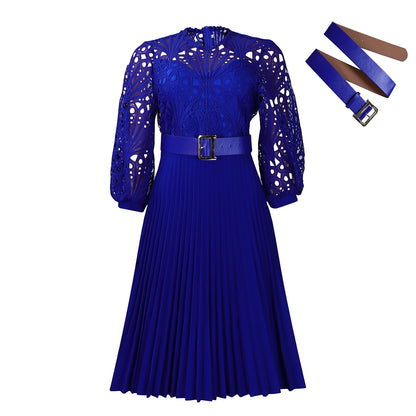 Women's Lace Crocheted Hollow Pleated Dress