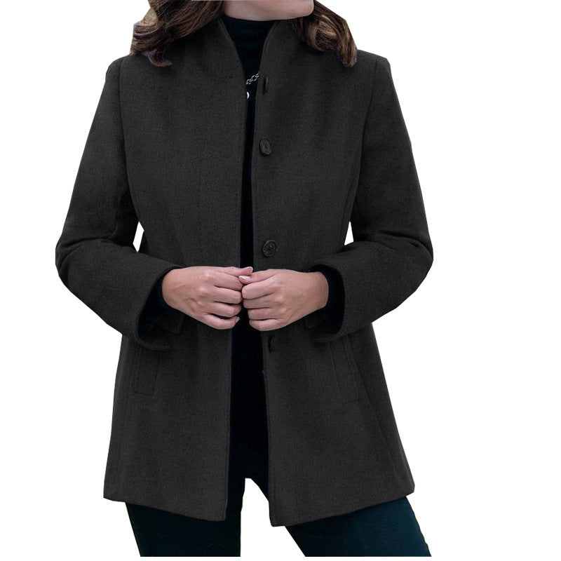 Manteau en laine slim à manches longues et boutons à revers pour femme, simple et automne et hiver