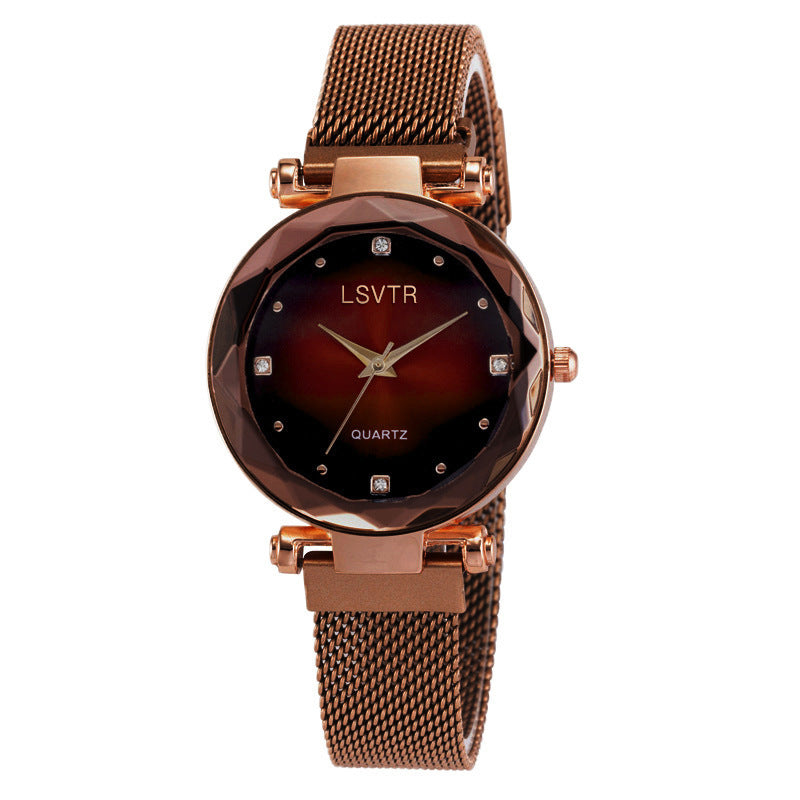 Montre à quartz étoilée pour femme avec bracelet magnétique absorbant le fer