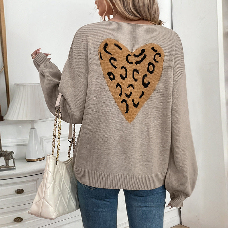 Lace-up Back Love V-neck Women's Cardigan