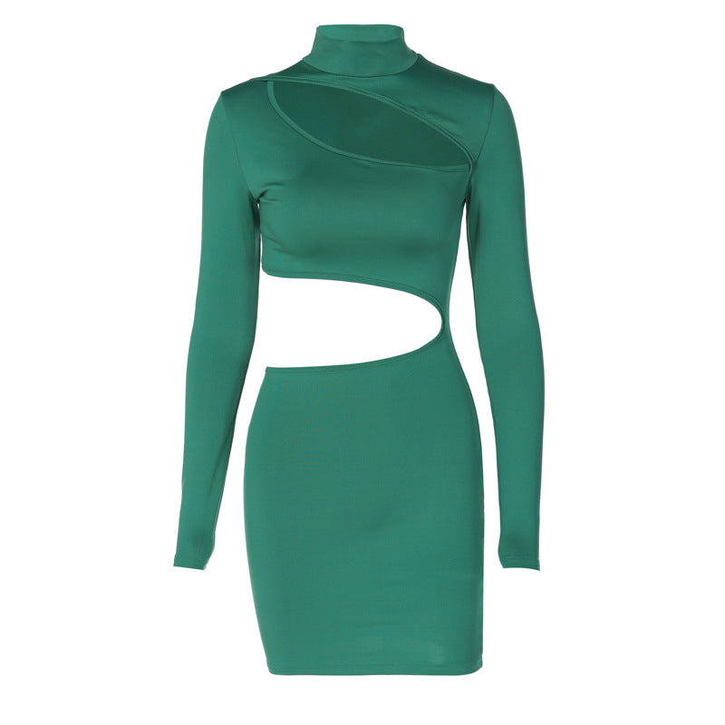 Fashion Cutout Slim Fit Turtleneck Long Sleeve Dress