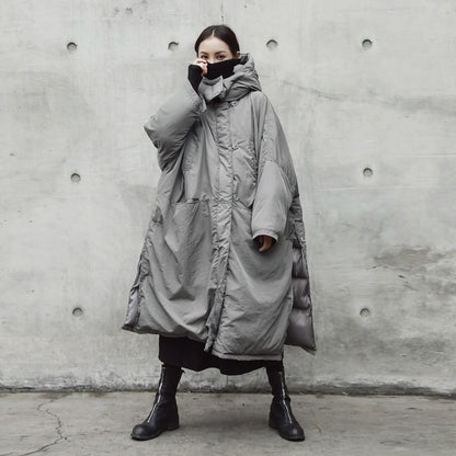 Chaqueta larga de algodón con capucha y aberturas para mujer, de invierno, acolchada y holgada