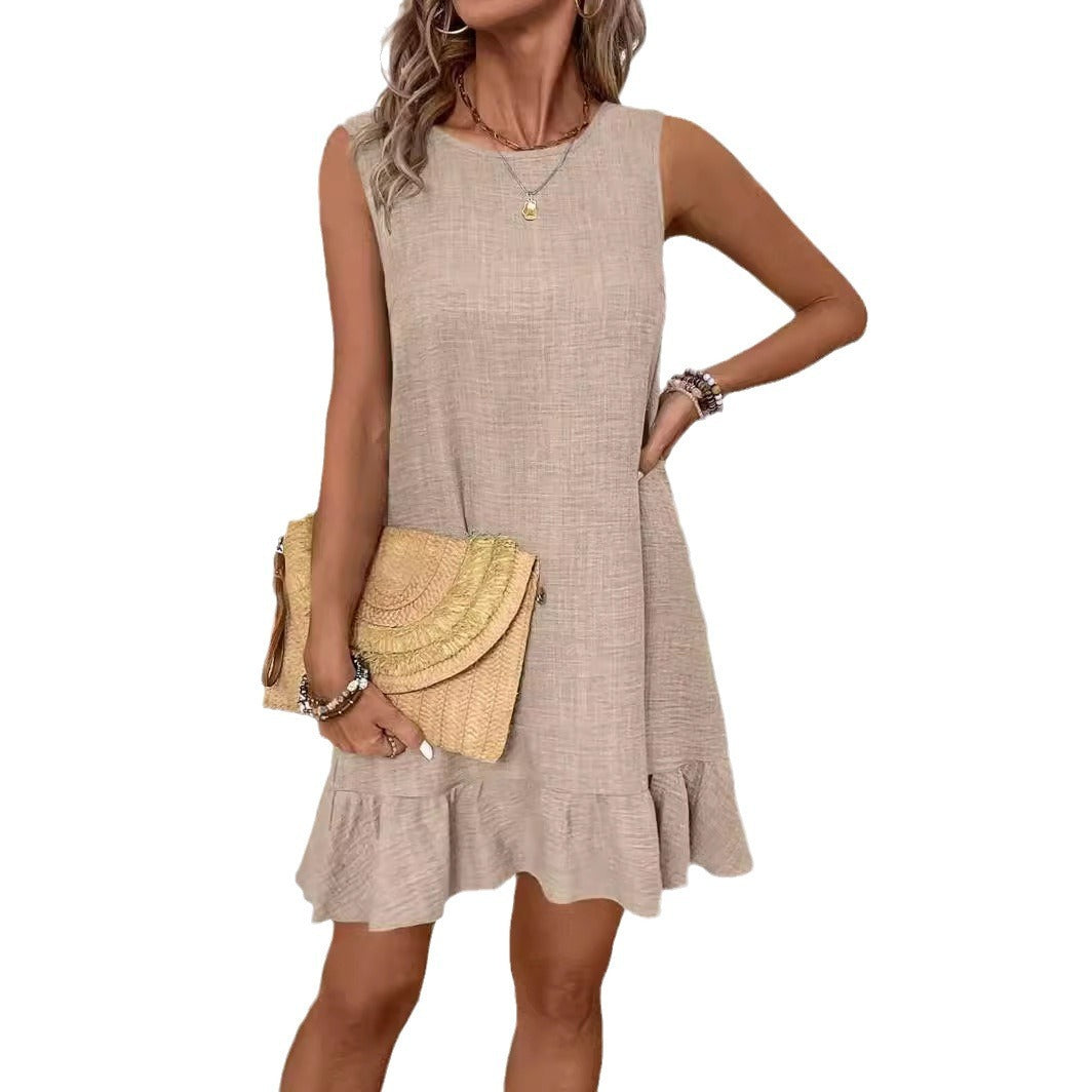 Women's Sleeveless Vest Dress Back Lace-up