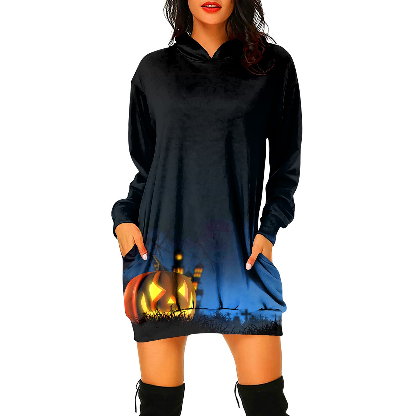 Robe pull à capuche pour femme sur le thème d'Halloween