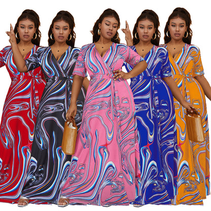 Bohemian Tie-dye Casual Slit Large Swing Plus Size Dress