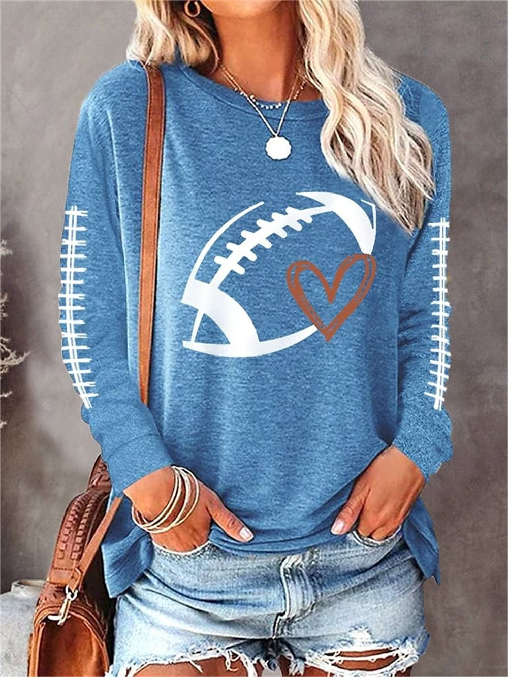 Printed Round Neck Long Sleeve Plus Size Casual Hoodie