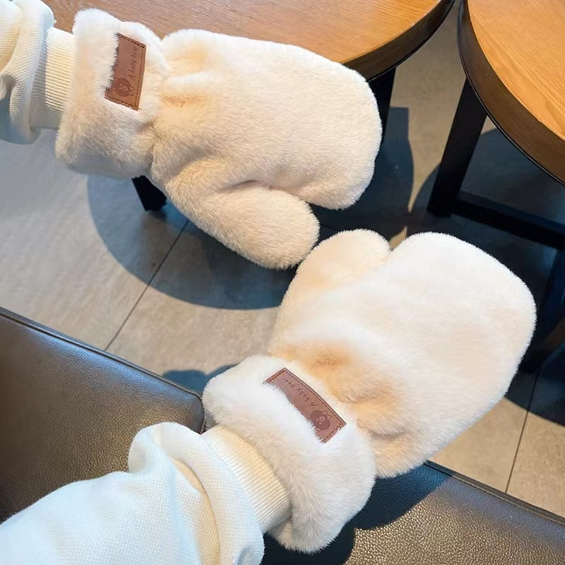 Mitaines doublées de polaire Gants chauds en peluche pour l'automne et l'hiver