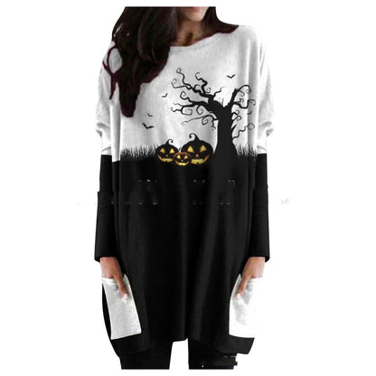 Halloween Pumpkin Stitching Long Sleeve Dress