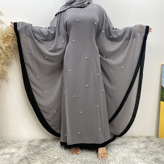 Robe musulmane ample élégante en mousseline de soie à manches chauve-souris pour le Moyen-Orient et la Turquie