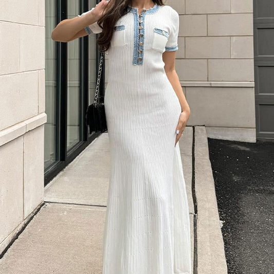 Women's Slim Round Neck Short Sleeve Knitted Dress